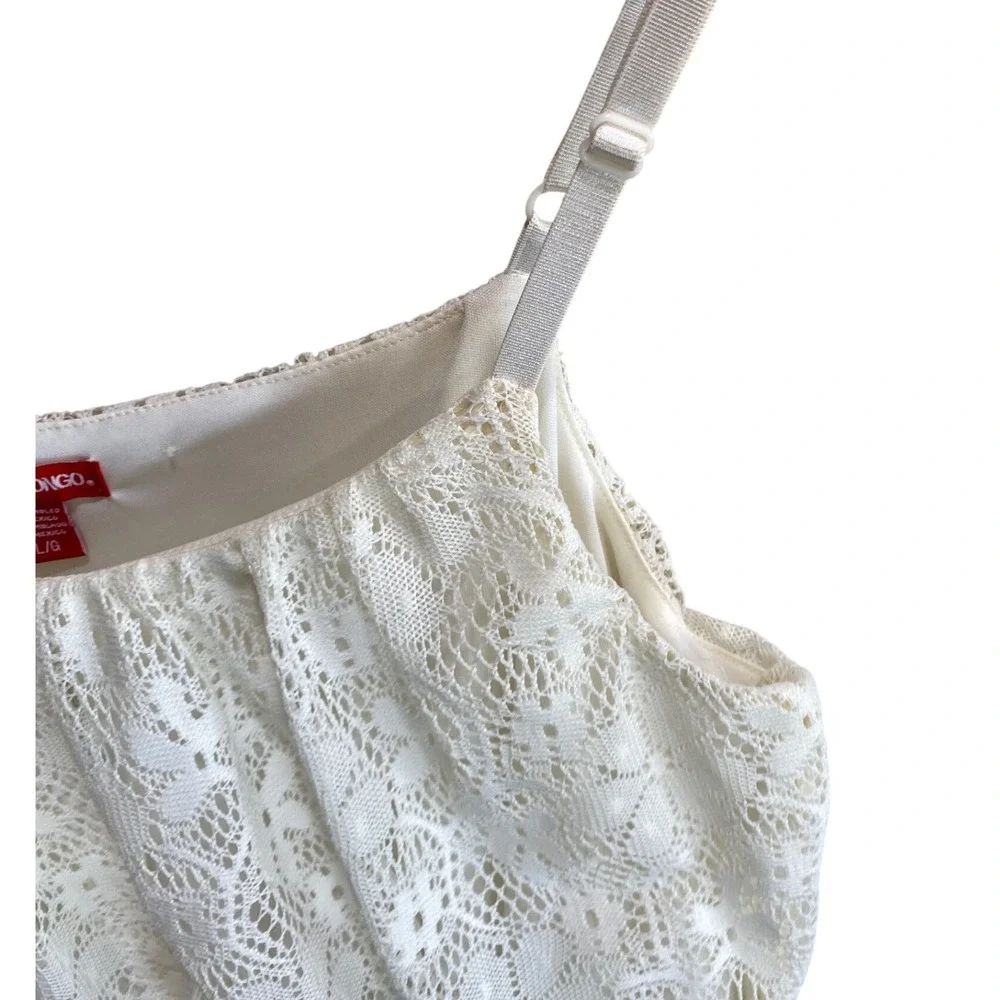 Bongo Womens Cream White Lace Maxi Dress Elastic Waist Boho‎ Cottagecore Large